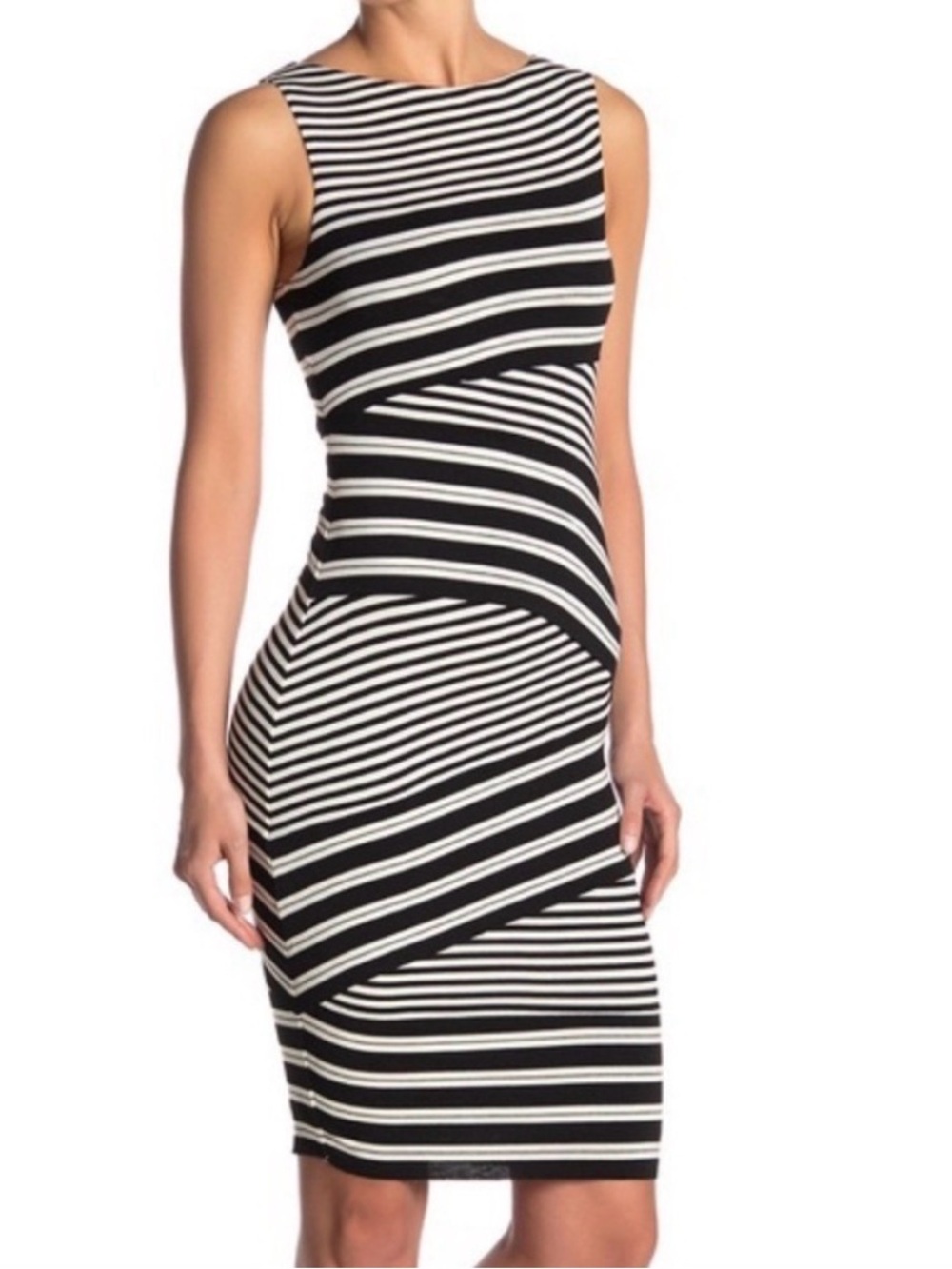 Bailey 44 Black and White Striped Sleeveless Sheath Dress